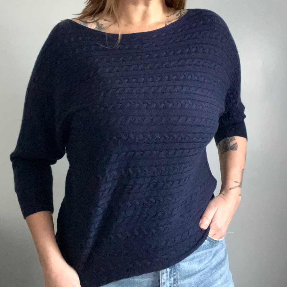 Navy Blue Boat Neck Market & Spruce Sweater